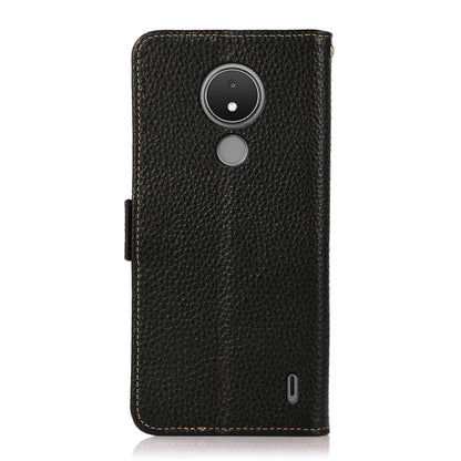For Nokia C21 KHAZNEH Side-Magnetic Litchi Genuine Leather RFID Phone Case(Black) - Nokia Cases by buy2fix | Online Shopping UK | buy2fix