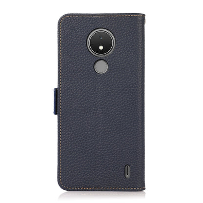For Nokia C21 KHAZNEH Side-Magnetic Litchi Genuine Leather RFID Phone Case(Blue) - Nokia Cases by buy2fix | Online Shopping UK | buy2fix