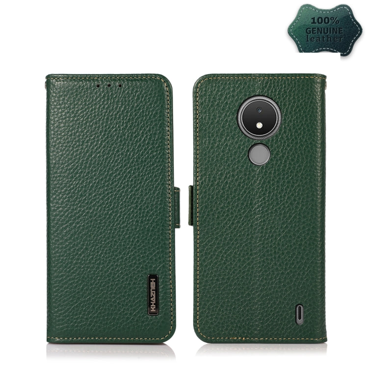 For Nokia C21 KHAZNEH Side-Magnetic Litchi Genuine Leather RFID Phone Case(Green) - Nokia Cases by buy2fix | Online Shopping UK | buy2fix