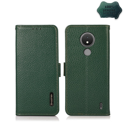 For Nokia C21 KHAZNEH Side-Magnetic Litchi Genuine Leather RFID Phone Case(Green) - Nokia Cases by buy2fix | Online Shopping UK | buy2fix