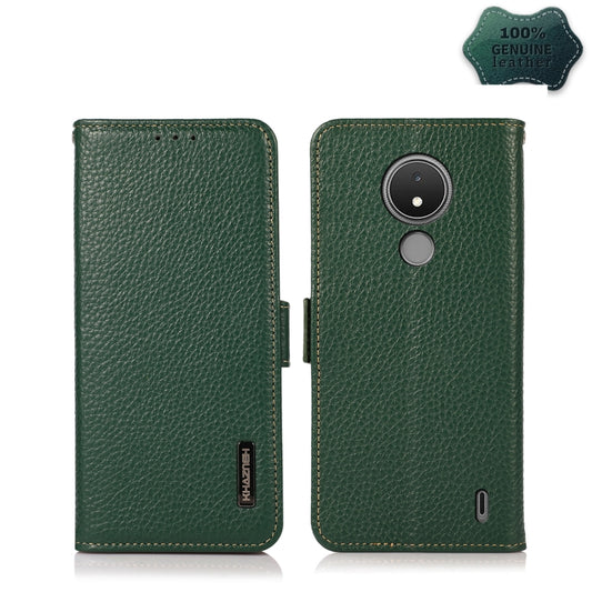 For Nokia C21 KHAZNEH Side-Magnetic Litchi Genuine Leather RFID Phone Case(Green) - Nokia Cases by buy2fix | Online Shopping UK | buy2fix