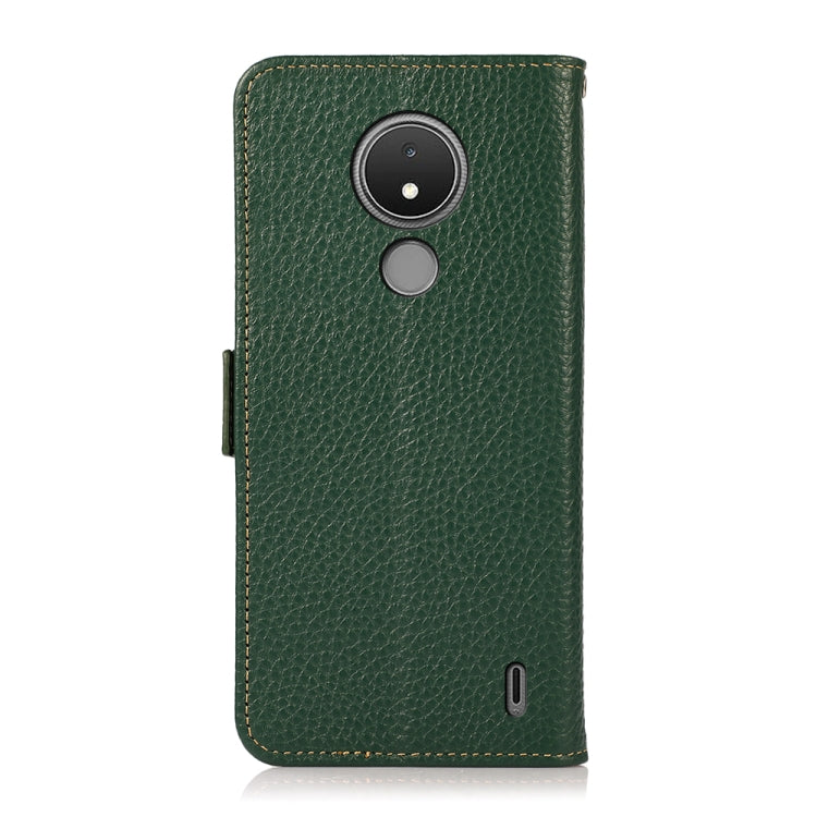 For Nokia C21 KHAZNEH Side-Magnetic Litchi Genuine Leather RFID Phone Case(Green) - Nokia Cases by buy2fix | Online Shopping UK | buy2fix