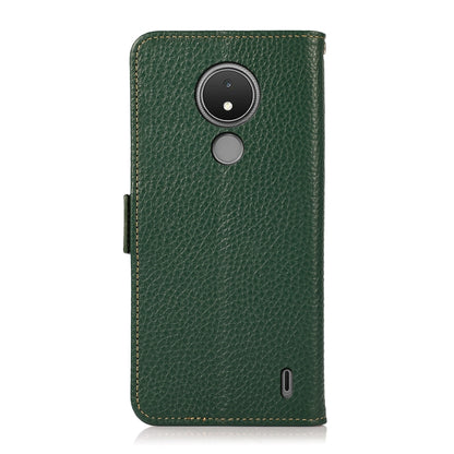 For Nokia C21 KHAZNEH Side-Magnetic Litchi Genuine Leather RFID Phone Case(Green) - Nokia Cases by buy2fix | Online Shopping UK | buy2fix