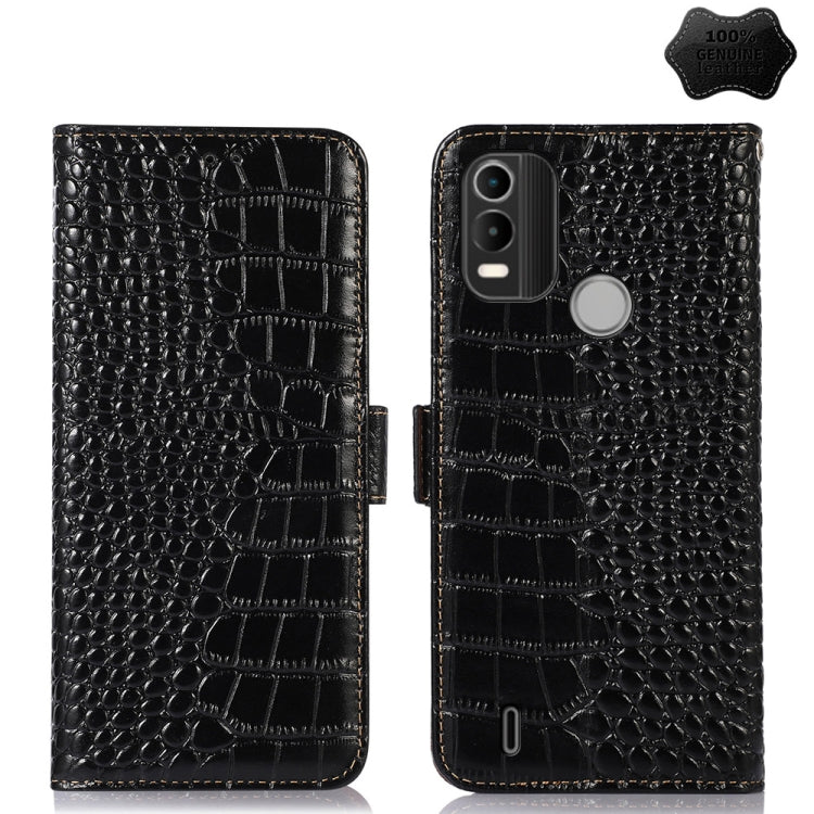 For Nokia C21 Plus Crocodile Top Layer Cowhide Leather Phone Case(Black) - Nokia Cases by buy2fix | Online Shopping UK | buy2fix
