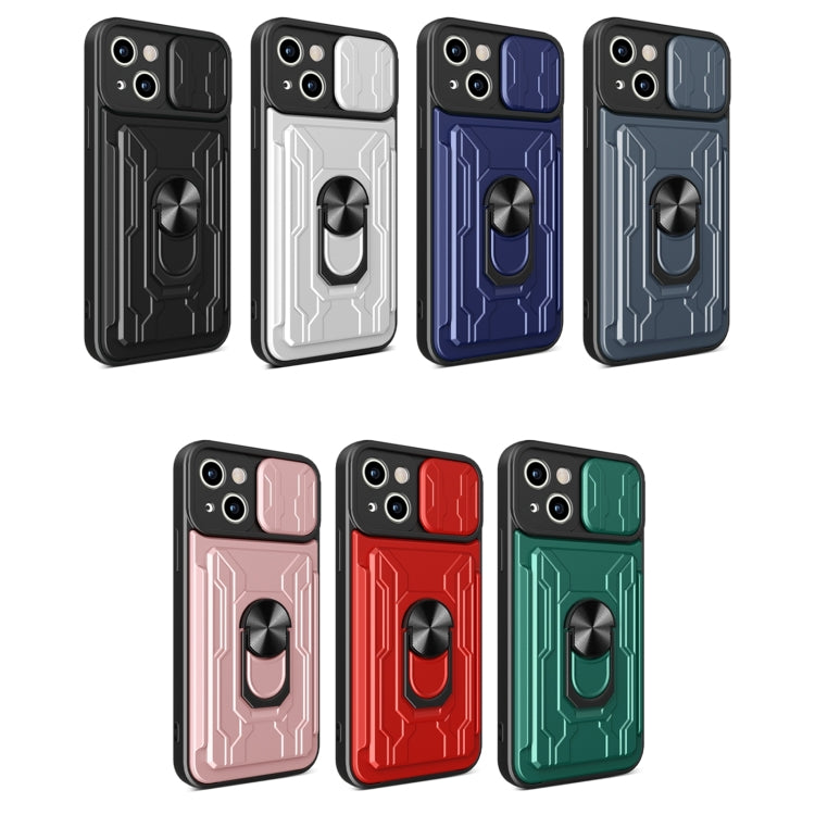 For iPhone 14 Pro Sliding Camshield TPU+PC Phone Case with Card Slot (Blue) by buy2fix