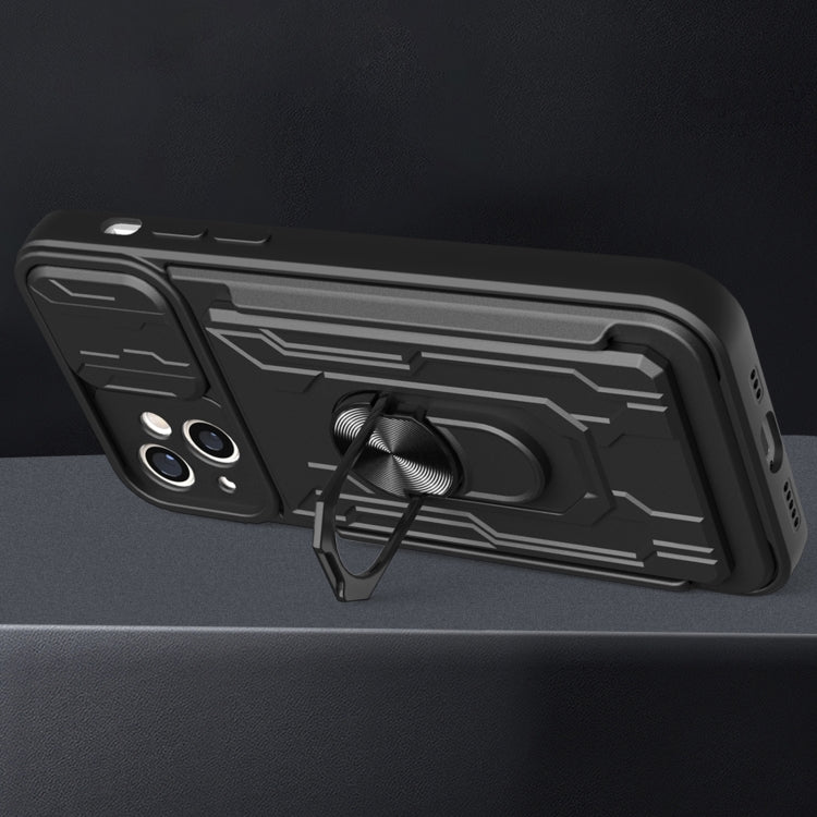 For iPhone 14 Pro Sliding Camshield TPU+PC Phone Case with Card Slot (Blue) by buy2fix