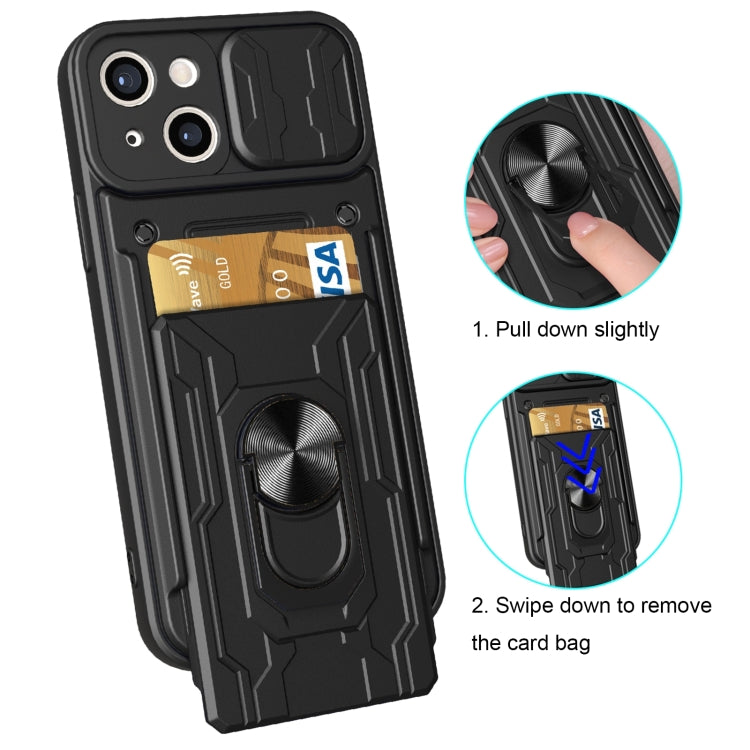 For iPhone 14 Pro Sliding Camshield TPU+PC Phone Case with Card Slot (Blue) by buy2fix