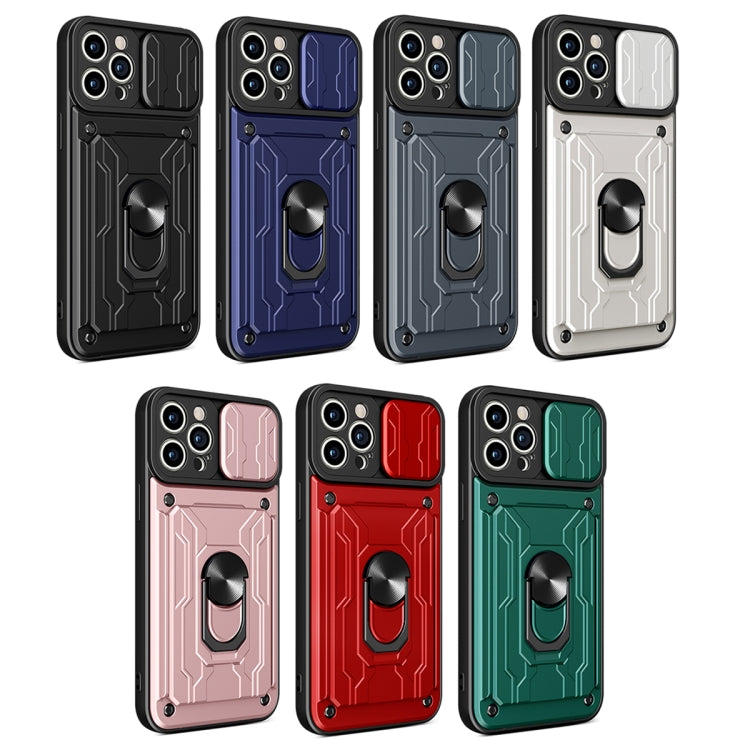 For iPhone 14 Plus Sliding Camshield TPU+PC Phone Case with Card Slot (Blue) by buy2fix