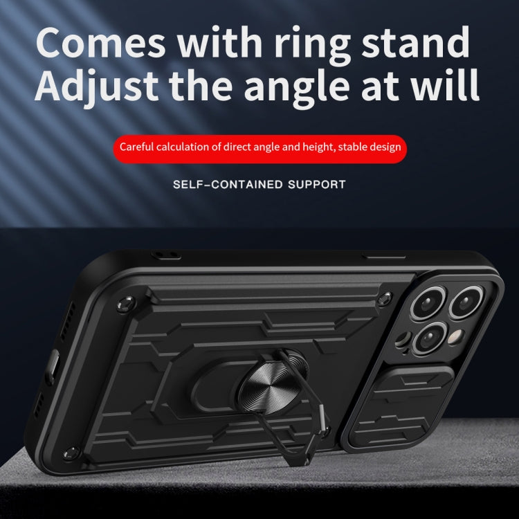 For iPhone 14 Plus Sliding Camshield TPU+PC Phone Case with Card Slot (Blue) by buy2fix