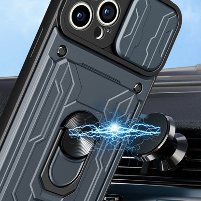 For iPhone 14 Pro Max Sliding Camshield TPU+PC Phone Case with Card Slot (Blue) by buy2fix