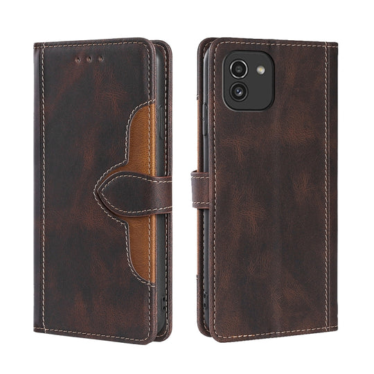 For Samsung Galaxy A03 EU Edition 166mm Stitching Skin Feel Magnetic Buckle Horizontal Flip PU Leather Case(Brown)