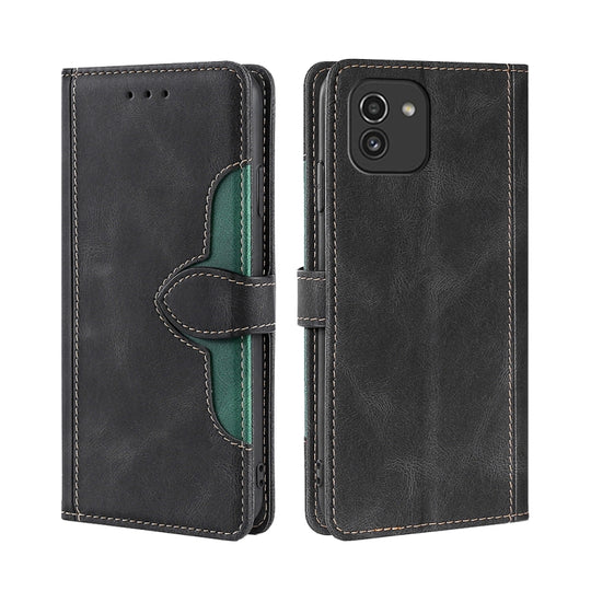 For Samsung Galaxy A03 EU Edition 166mm Stitching Skin Feel Magnetic Buckle Horizontal Flip PU Leather Case(Black)
