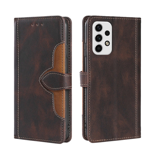 For Samsung Galaxy A23 5G Stitching Skin Feel Magnetic Buckle Horizontal Flip PU Leather Case(Brown)