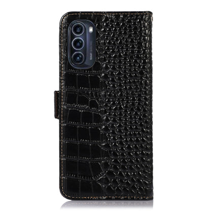 For Motorola Moto G52j 5G Crocodile Top Layer Cowhide Leather Phone Case(Black) - Motorola Cases by buy2fix | Online Shopping UK | buy2fix