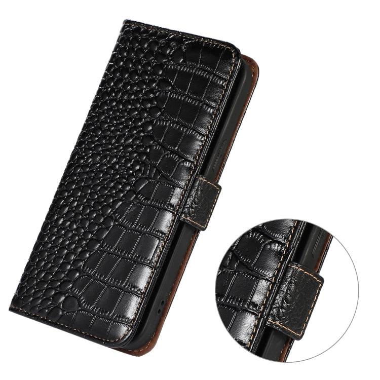For Motorola Moto G52j 5G Crocodile Top Layer Cowhide Leather Phone Case(Black) - Motorola Cases by buy2fix | Online Shopping UK | buy2fix