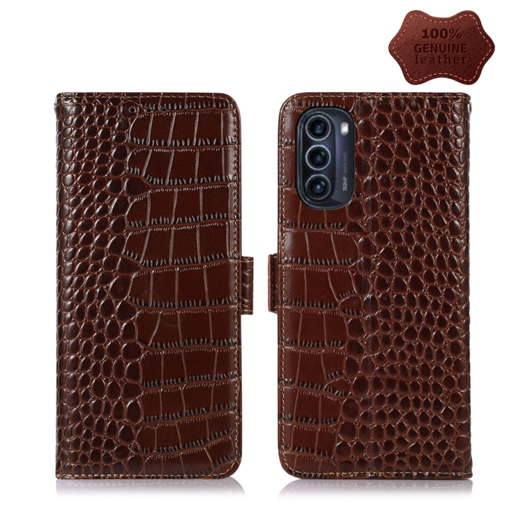 For Motorola Moto G52j 5G Crocodile Top Layer Cowhide Leather Phone Case(Brown) - Motorola Cases by buy2fix | Online Shopping UK | buy2fix