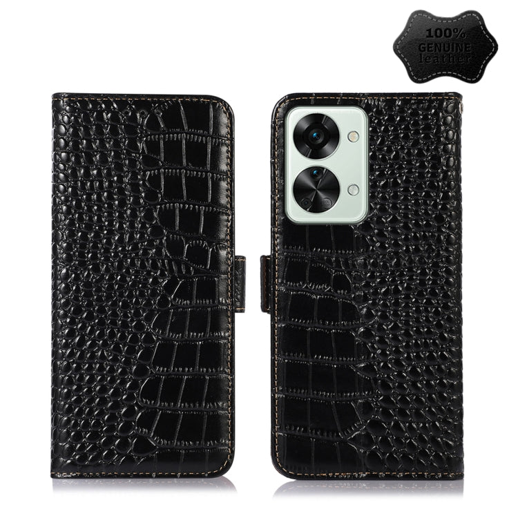 For OnePlus Nord 2T 5G Crocodile Top Layer Cowhide Leather Phone Case(Black) - OnePlus Cases by buy2fix | Online Shopping UK | buy2fix