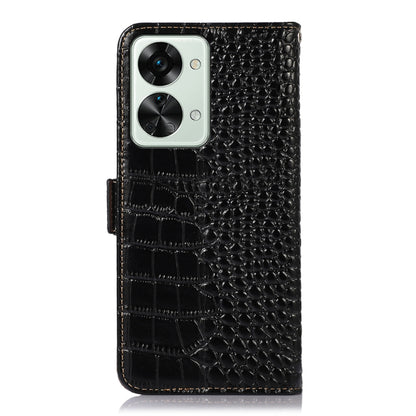 For OnePlus Nord 2T 5G Crocodile Top Layer Cowhide Leather Phone Case(Black) - OnePlus Cases by buy2fix | Online Shopping UK | buy2fix
