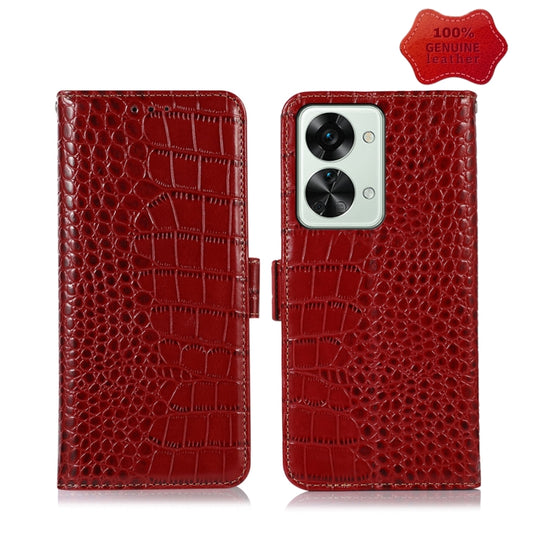For OnePlus Nord 2T 5G Crocodile Top Layer Cowhide Leather Phone Case(Red) - OnePlus Cases by buy2fix | Online Shopping UK | buy2fix