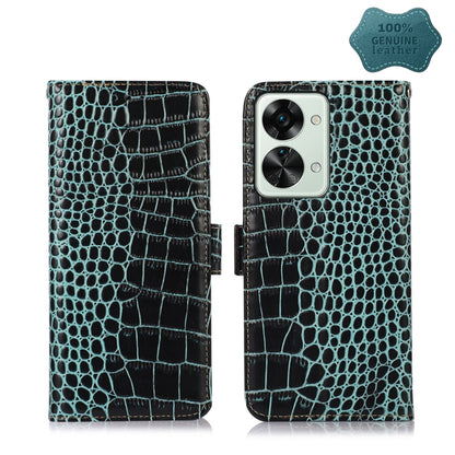 For OnePlus Nord 2T 5G Crocodile Top Layer Cowhide Leather Phone Case(Green) - OnePlus Cases by buy2fix | Online Shopping UK | buy2fix