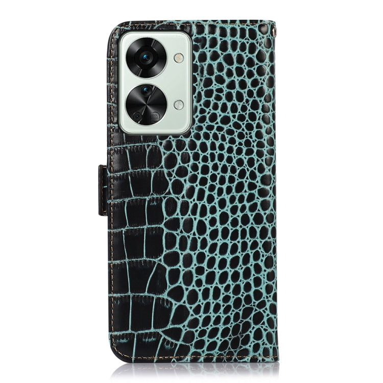 For OnePlus Nord 2T 5G Crocodile Top Layer Cowhide Leather Phone Case(Green) - OnePlus Cases by buy2fix | Online Shopping UK | buy2fix