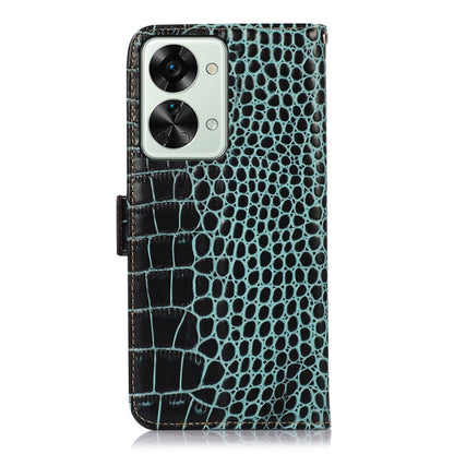For OnePlus Nord 2T 5G Crocodile Top Layer Cowhide Leather Phone Case(Green) - OnePlus Cases by buy2fix | Online Shopping UK | buy2fix