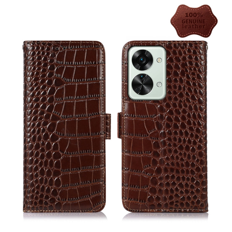 For OnePlus Nord 2T 5G Crocodile Top Layer Cowhide Leather Phone Case(Brown) - OnePlus Cases by buy2fix | Online Shopping UK | buy2fix