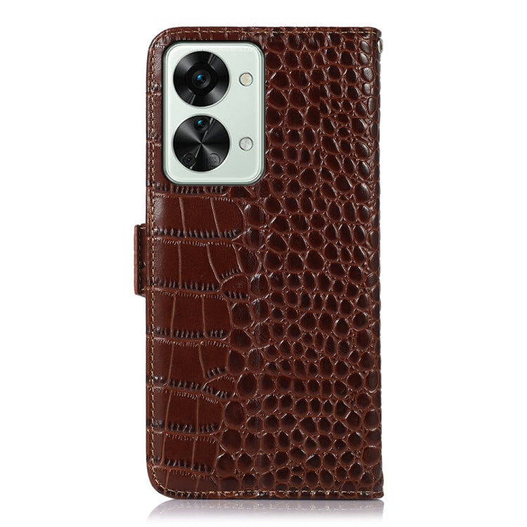 For OnePlus Nord 2T 5G Crocodile Top Layer Cowhide Leather Phone Case(Brown) - OnePlus Cases by buy2fix | Online Shopping UK | buy2fix