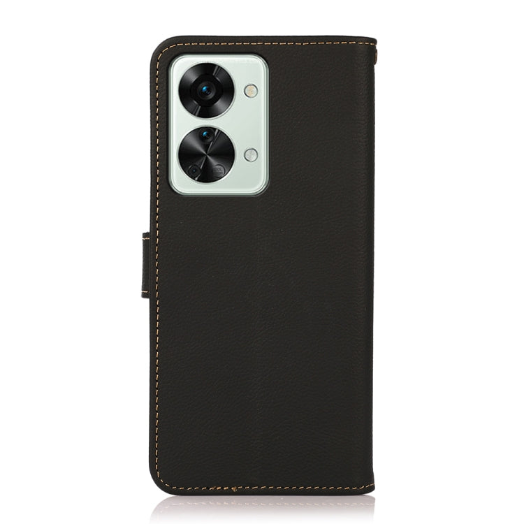 For OnePlus Nord 2T 5G KHAZNEH Custer Texture RFID Genuine Leather Phone Case(Black) - OnePlus Cases by buy2fix | Online Shopping UK | buy2fix