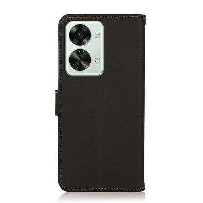 For OnePlus Nord 2T 5G KHAZNEH Custer Texture RFID Genuine Leather Phone Case(Black) - OnePlus Cases by buy2fix | Online Shopping UK | buy2fix