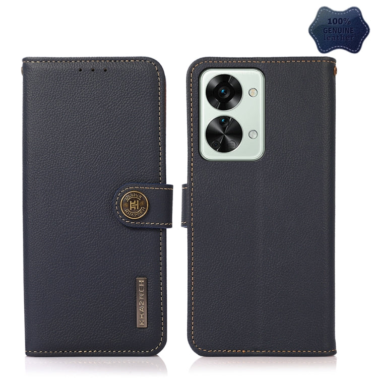 For OnePlus Nord 2T 5G KHAZNEH Custer Texture RFID Genuine Leather Phone Case(Blue) - OnePlus Cases by buy2fix | Online Shopping UK | buy2fix