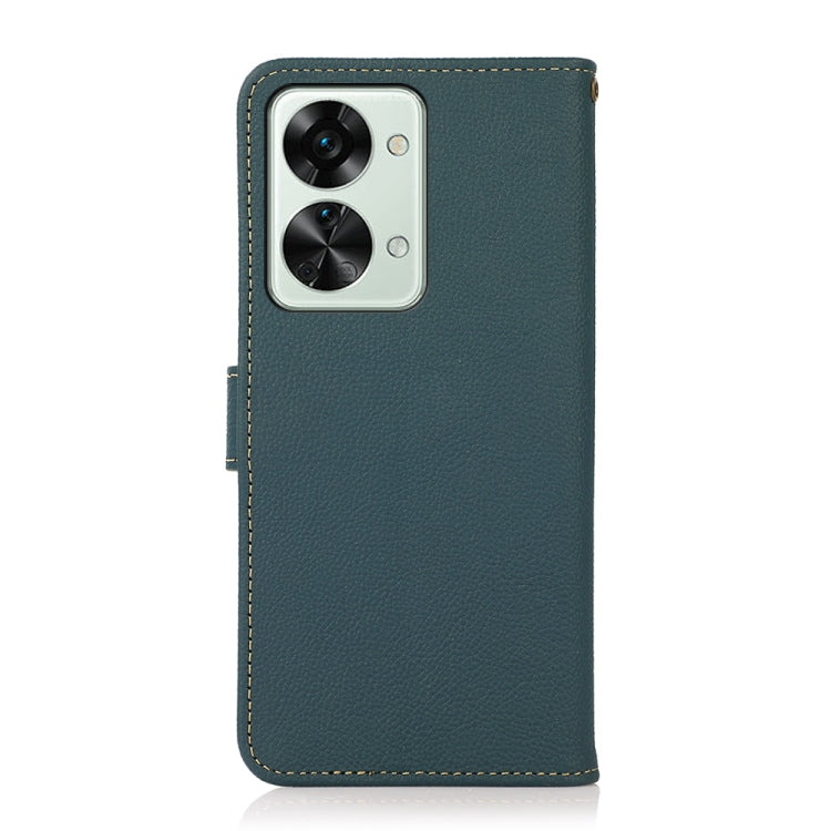 For OnePlus Nord 2T 5G KHAZNEH Custer Texture RFID Genuine Leather Phone Case(Green) - OnePlus Cases by buy2fix | Online Shopping UK | buy2fix