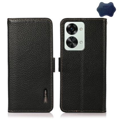 For OnePlus Nord 2T 5G KHAZNEH Litchi Texture RFID Genuine Leather Phone Case(Black) - OnePlus Cases by buy2fix | Online Shopping UK | buy2fix