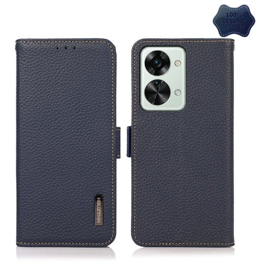 For OnePlus Nord 2T 5G KHAZNEH Litchi Texture RFID Genuine Leather Phone Case(Blue) - OnePlus Cases by buy2fix | Online Shopping UK | buy2fix