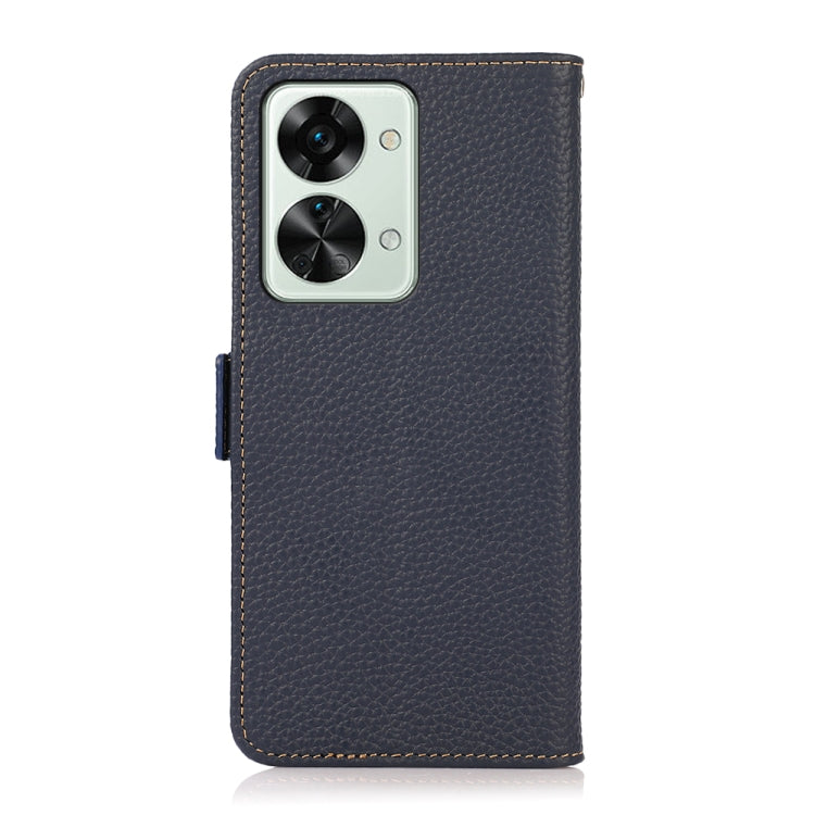 For OnePlus Nord 2T 5G KHAZNEH Litchi Texture RFID Genuine Leather Phone Case(Blue) - OnePlus Cases by buy2fix | Online Shopping UK | buy2fix