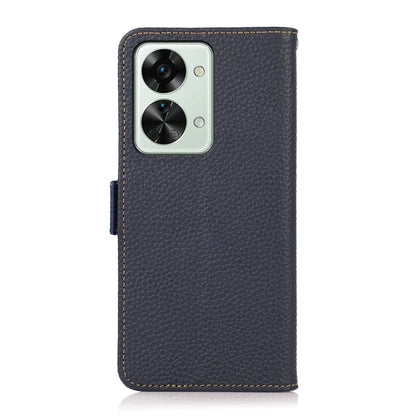 For OnePlus Nord 2T 5G KHAZNEH Litchi Texture RFID Genuine Leather Phone Case(Blue) - OnePlus Cases by buy2fix | Online Shopping UK | buy2fix