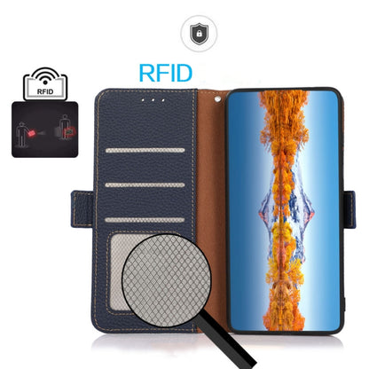 For OnePlus Nord 2T 5G KHAZNEH Litchi Texture RFID Genuine Leather Phone Case(Blue) - OnePlus Cases by buy2fix | Online Shopping UK | buy2fix