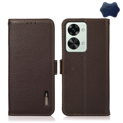 For OnePlus Nord 2T 5G KHAZNEH Litchi Texture RFID Genuine Leather Phone Case(Brown) - OnePlus Cases by buy2fix | Online Shopping UK | buy2fix
