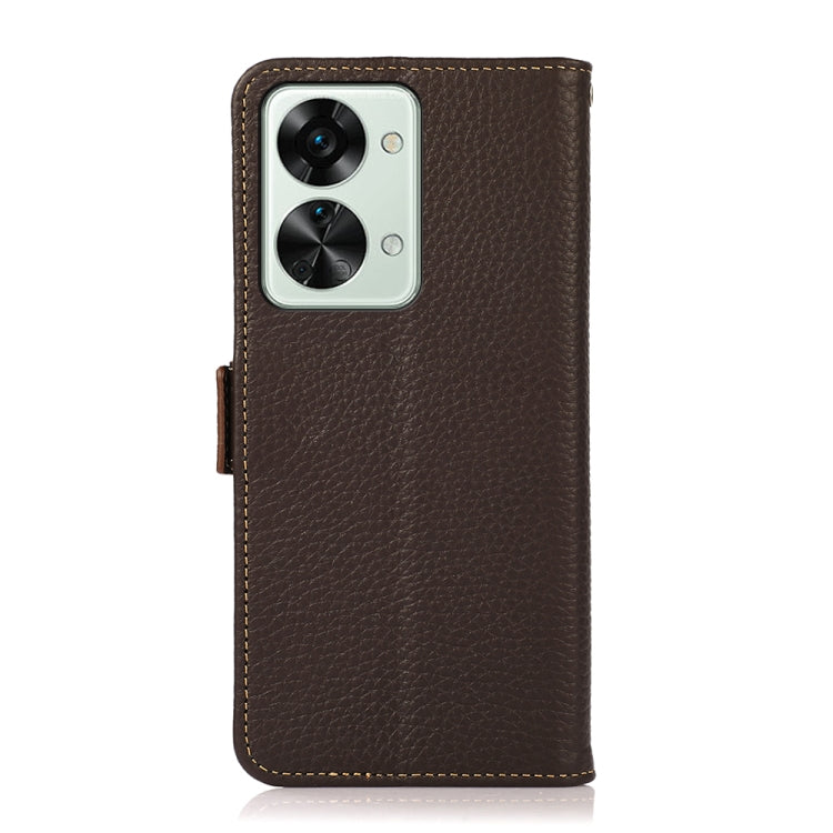 For OnePlus Nord 2T 5G KHAZNEH Litchi Texture RFID Genuine Leather Phone Case(Brown) - OnePlus Cases by buy2fix | Online Shopping UK | buy2fix