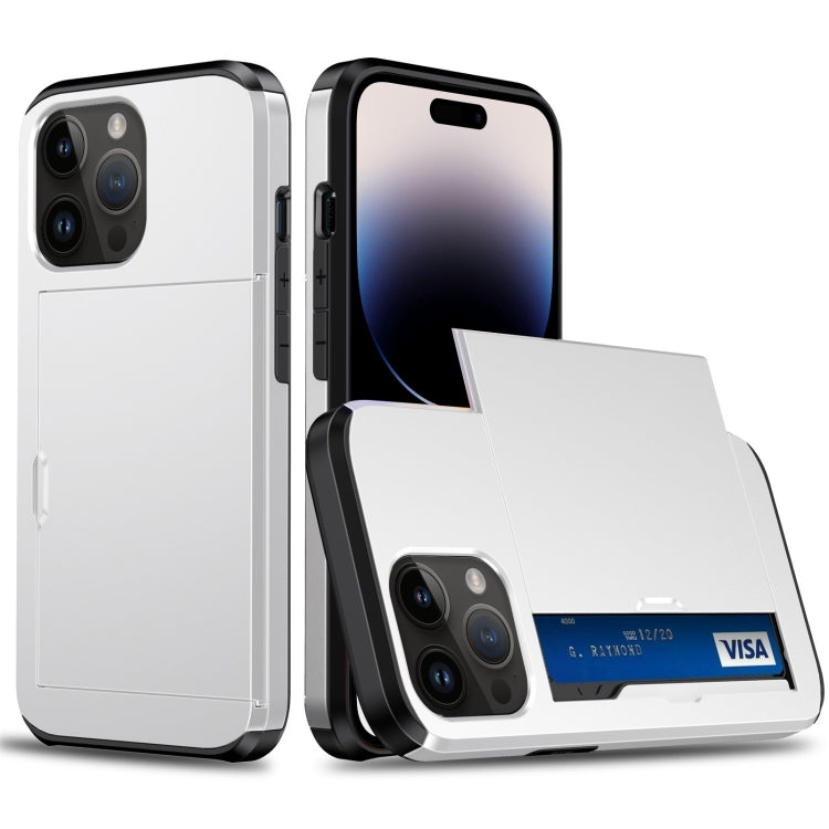For iPhone 14 Pro Shockproof Armor Protective Phone Case with Slide Card Slot (White) by buy2fix