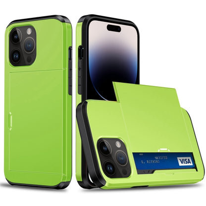 For iPhone 14 Pro Shockproof Armor Protective Phone Case with Slide Card Slot (Green) by buy2fix