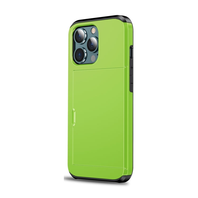 For iPhone 14 Pro Shockproof Armor Protective Phone Case with Slide Card Slot (Green) by buy2fix