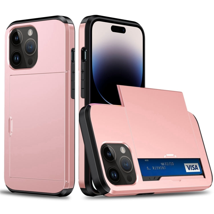 For iPhone 14 Pro Shockproof Armor Protective Phone Case with Slide Card Slot (Rose Gold) by buy2fix