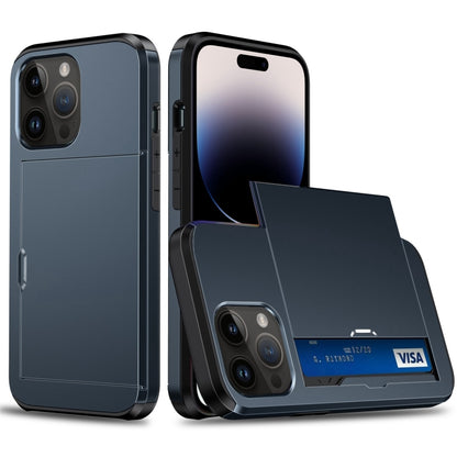 For iPhone 14 Pro Shockproof Armor Protective Phone Case with Slide Card Slot (Dark Blue) by buy2fix