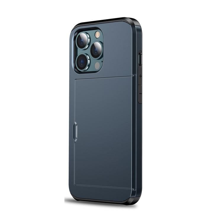 For iPhone 14 Pro Shockproof Armor Protective Phone Case with Slide Card Slot (Dark Blue) by buy2fix