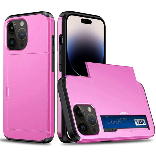 For iPhone 14 Pro Shockproof Armor Protective Phone Case with Slide Card Slot (Pink) by buy2fix