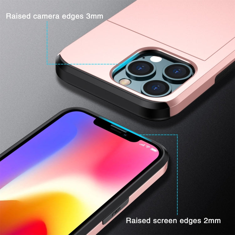 For iPhone 14 Pro Shockproof Armor Protective Phone Case with Slide Card Slot (Pink) by buy2fix