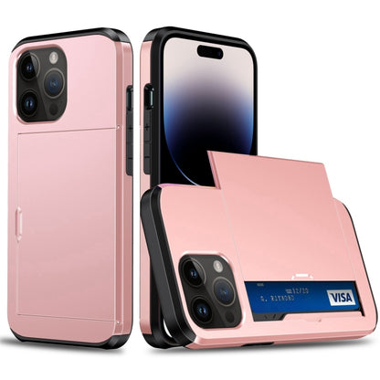 For iPhone 14 Pro Max Shockproof Armor Protective Phone Case with Slide Card Slot (Rose Gold) by buy2fix