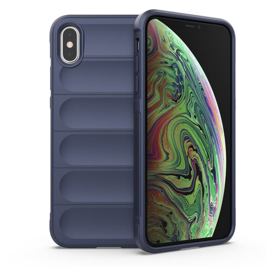For iPhone XS Max Magic Shield TPU + Flannel Phone Case(Dark Blue) by buy2fix