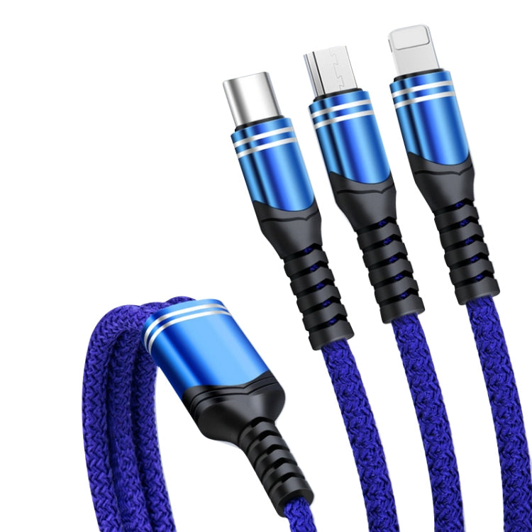 6A 66W 3 in 1 USB to 8 Pin + Micro USB + USB-C / Type-CFast Charging Braided Data Cable(Blue) - Multifunction Cable by buy2fix | Online Shopping UK | buy2fix